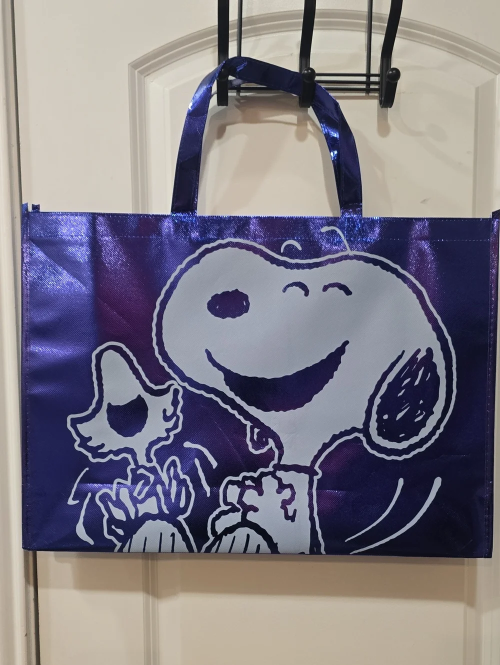 Peanuts Snoopy Metallic Shopper Tote Bag- Purple
